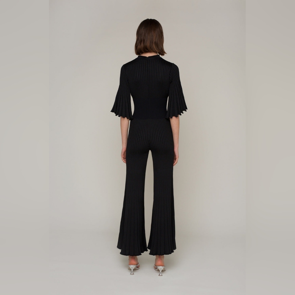 AMYLYNN The Bae Wide Leg Fitted Knit Jumpsuit in Black - Picture 3 of 12
